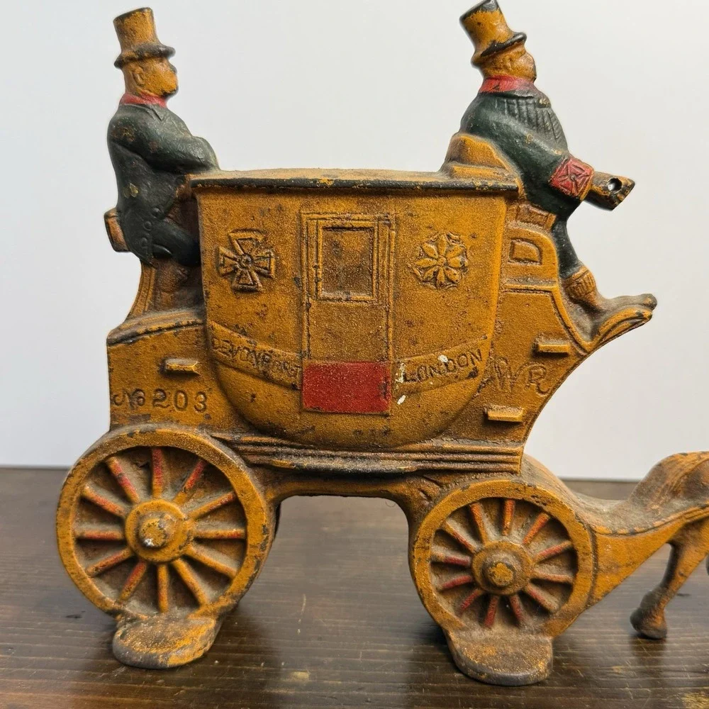 Antique 1930s Royal Mail London Coach Painted Cast Iron Doorstop‎ Double Sided.